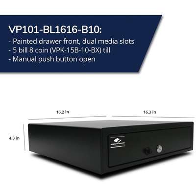 APG Cash Drawer Vasario 16X16 Black Manual 5 Bill x 5 Coin Till