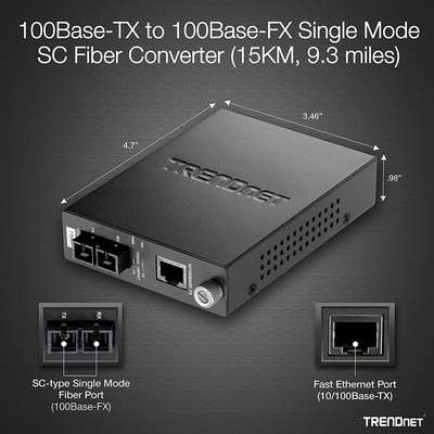 TRENDnet 10/100Base-TX to 100Base-FX Single Mode Fiber Converter (15KM)