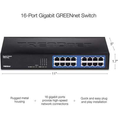 TRENDnet 16-Port Gigabit GREENnet Switch (Metal Desktop)