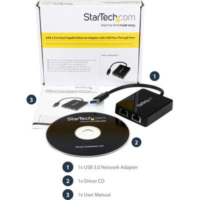 StarTech.com USB 3.0 Dual Gigabit Ethernet Adapter NIC with USB Port