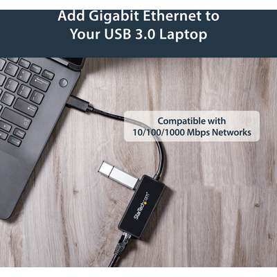 StarTech.com USB 3 Gigabit Ethernet Adapter NIC with USB Port - Black