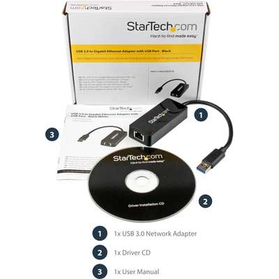 StarTech.com USB 3 Gigabit Ethernet Adapter NIC with USB Port - Black