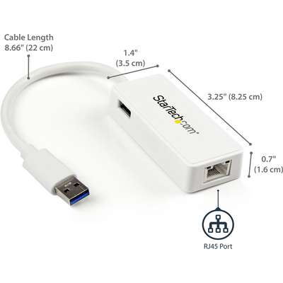 StarTech.com USB 3.0 Ethernet Adapter NIC with USB Port - White