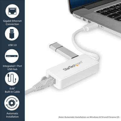 StarTech.com USB 3.0 Ethernet Adapter NIC with USB Port - White
