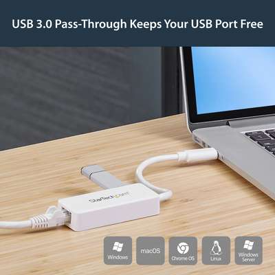 StarTech.com USB 3.0 Ethernet Adapter NIC with USB Port - White