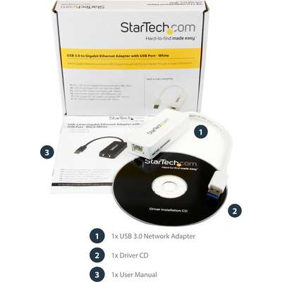 StarTech.com USB 3.0 Ethernet Adapter NIC with USB Port - White