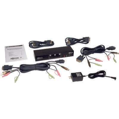 Tripp Lite 2-Port Dual Monitor DVI KVM Switch, TAA, GSA with Audio & USB 2.0 Hub, Cables Incl