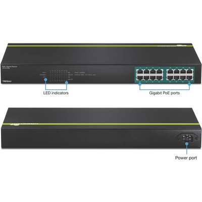 TRENDnet 16-Port Gigabit PoE+ Switch (250W)