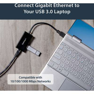 StarTech.com USB 3.0 Hub with Ethernet - Adapter with Built-In 2-Port USB Hub