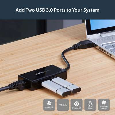 StarTech.com USB 3.0 Hub with Ethernet - Adapter with Built-In 2-Port USB Hub
