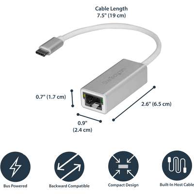 StarTech.com USB C to Gigabit Ethernet Adapter with Aluminum Housing - Silver