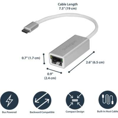 StarTech.com USB C to Gigabit Ethernet Adapter with Aluminum Housing - Silver