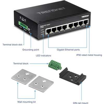 TRENDnet 8-Port hardened Industrial Gigabit PoE+ Switch