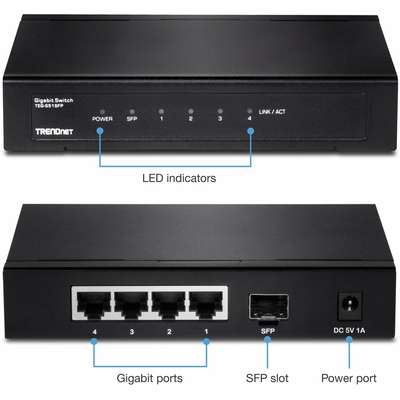 TRENDnet 4-Port Gigabit Switch with SFP Slot (Metal)