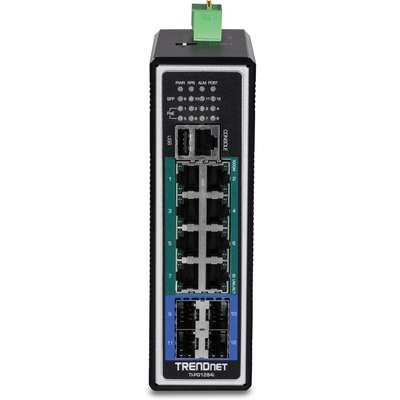 TRENDnet 12-Port Hardened Industrial Gigabit PoE+ Layer 2+ Managed DIN-Rail Switch