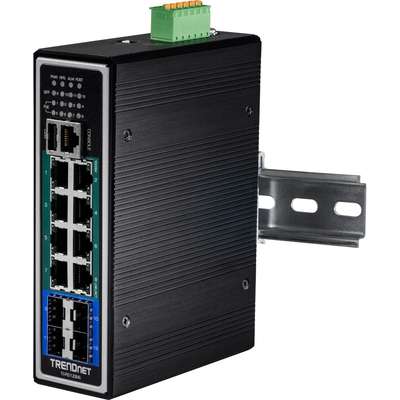 TRENDnet 12-Port Hardened Industrial Gigabit PoE+ Layer 2+ Managed DIN-Rail Switch