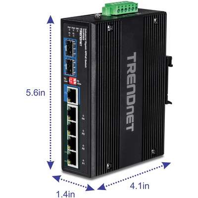TRENDnet 6-Port Hardened Industrial Gigabit Ultra PoE DIN-Rail Switch