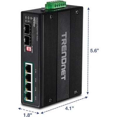 TRENDnet 6-Port hardened Industrial Gigabit PoE+ Switch /w 2 SFP