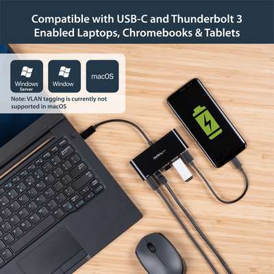 StarTech.com USB-C to GbE Adapter with 3-Port USB 3.0 Hub with Power Delivery