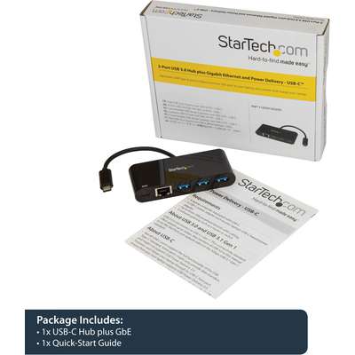 StarTech.com USB-C to GbE Adapter with 3-Port USB 3.0 Hub with Power Delivery