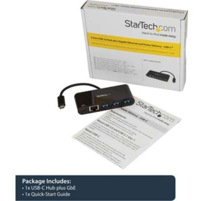 StarTech.com USB-C to GbE Adapter with 3-Port USB 3.0 Hub with Power Delivery