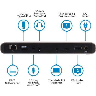 StarTech.com Thunderbolt 3 Dock - Dual 4K 60Hz DP Docking Station - 85W PD