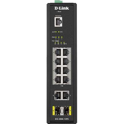 D-Link Systems 12-Port Managed Industrial Switch, -40C to +65C. PoE, 240W Budget