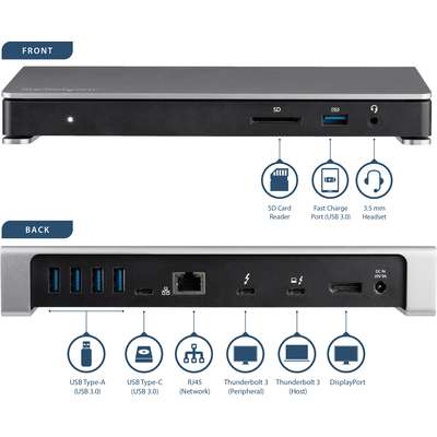 StarTech.com Thunderbolt 3 Dock Dual Monitor 4K 60Hz with DP - 85W PD/6xUSB/SD
