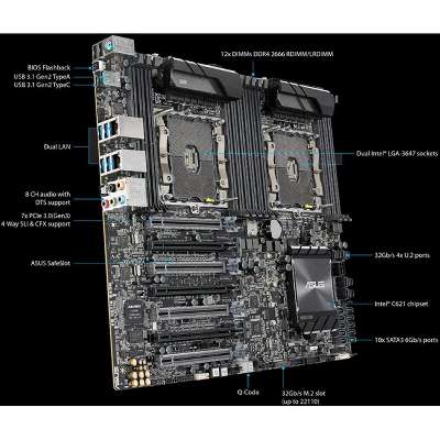 Asus Motherboard WS C621E Sage Xeon C621 Max. 768GB DDR4 SATA PCIe Eeb Brown Box