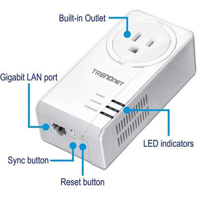 TRENDnet Powerline 1300 AV2 Adapter with Built-in Outlet