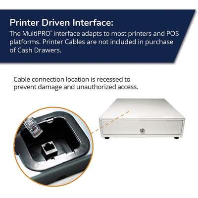 APG Cash Drawer Vasario Printer Drawer 24V White 14X16 4 Bill 5 Coin Till