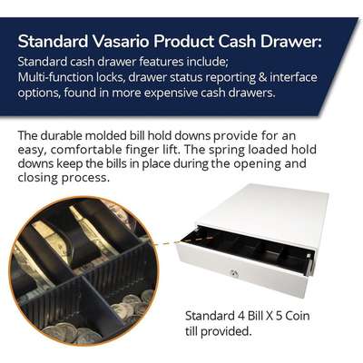APG Cash Drawer Vasario Printer Drawer 24V White 14X16 4 Bill 5 Coin Till