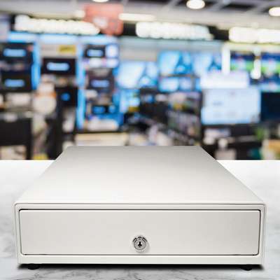 APG Cash Drawer Vasario Printer Drawer 24V White 14X16 4 Bill 5 Coin Till