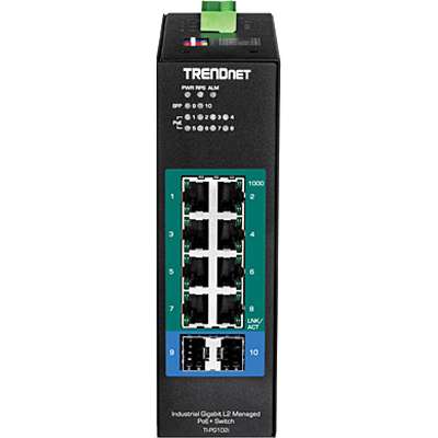 TRENDnet 10-Port Industrial Gigabit L2 Managed PoE+ DIN-Rail Switch 24 57V