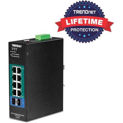 TRENDnet 10-Port Industrial Gigabit L2 Managed PoE+ DIN-Rail Switch 24 57V