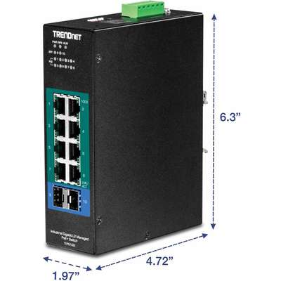 TRENDnet 10-Port Industrial Gigabit L2 Managed PoE+ DIN-Rail Switch 24 57V