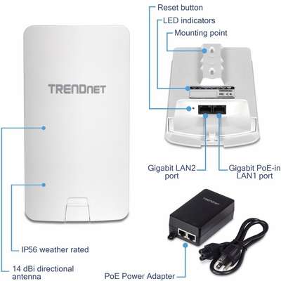 TRENDnet 14 dBI WiFi AC867 Outdoor PoE Preconfigured Point-to-Point Bridge Kit