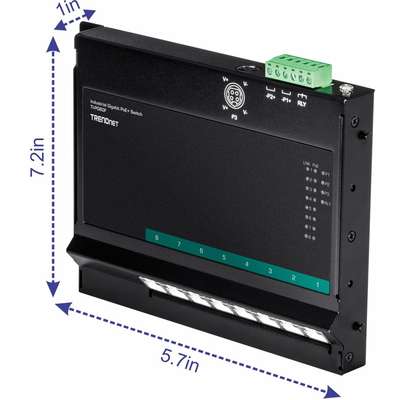 TRENDnet 8-Port Industrial Gigabit PoE+ Wall-Mount Front Access Switch