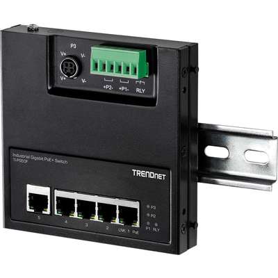 TRENDnet 5-Port Industrial Gigabit PoE+ Wall-Mounted Front Access Switch