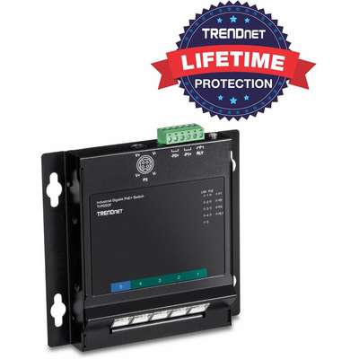 TRENDnet 5-Port Industrial Gigabit PoE+ Wall-Mounted Front Access Switch