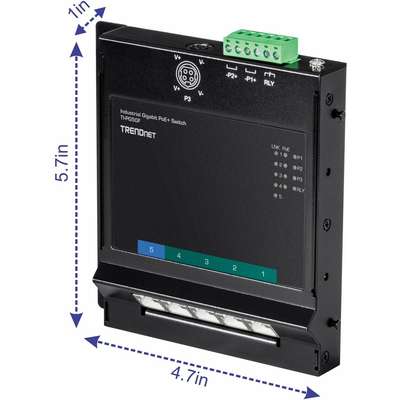 TRENDnet 5-Port Industrial Gigabit PoE+ Wall-Mounted Front Access Switch