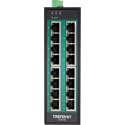 TRENDnet 16-Port Hardened Industrial Gigabit PoE+ DIN-Rail Switch