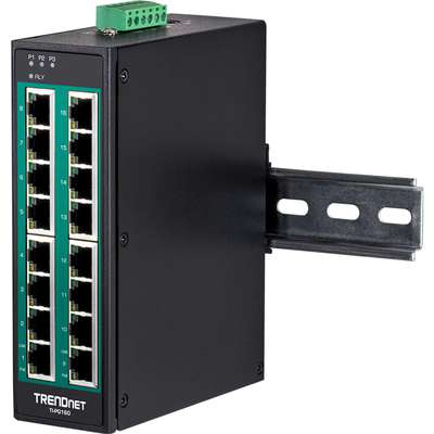 TRENDnet 16-Port Hardened Industrial Gigabit PoE+ DIN-Rail Switch