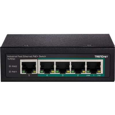 TRENDnet 5-Port Industrial Fast Ethernet PoE+ DIN-Rail Switch
