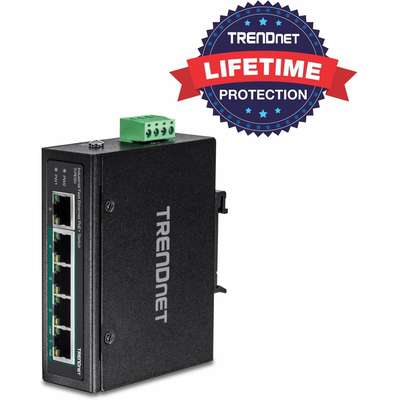 TRENDnet 5-Port Industrial Fast Ethernet PoE+ DIN-Rail Switch