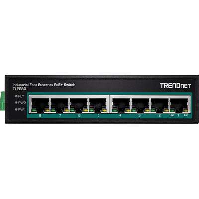 TRENDnet 8-Port Industrial Fast Ethernet PoE+ DIN-Rail Switch