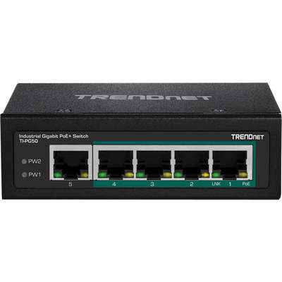TRENDnet 5-Port Industrial Gigabit PoE + DIN-Rail Switch