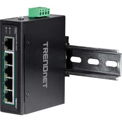 TRENDnet 5-Port Industrial Gigabit PoE + DIN-Rail Switch