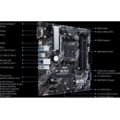 ASUS Prime B450M-A II AMD AM4 Micro ATX MB 128GB DDR4 4400 O.C.