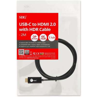 SIIG Inc. SIIG Cable CB-TC0J11-S1 USB-C to HDMI 2.0 with HDR Cable 2M Opp Bag